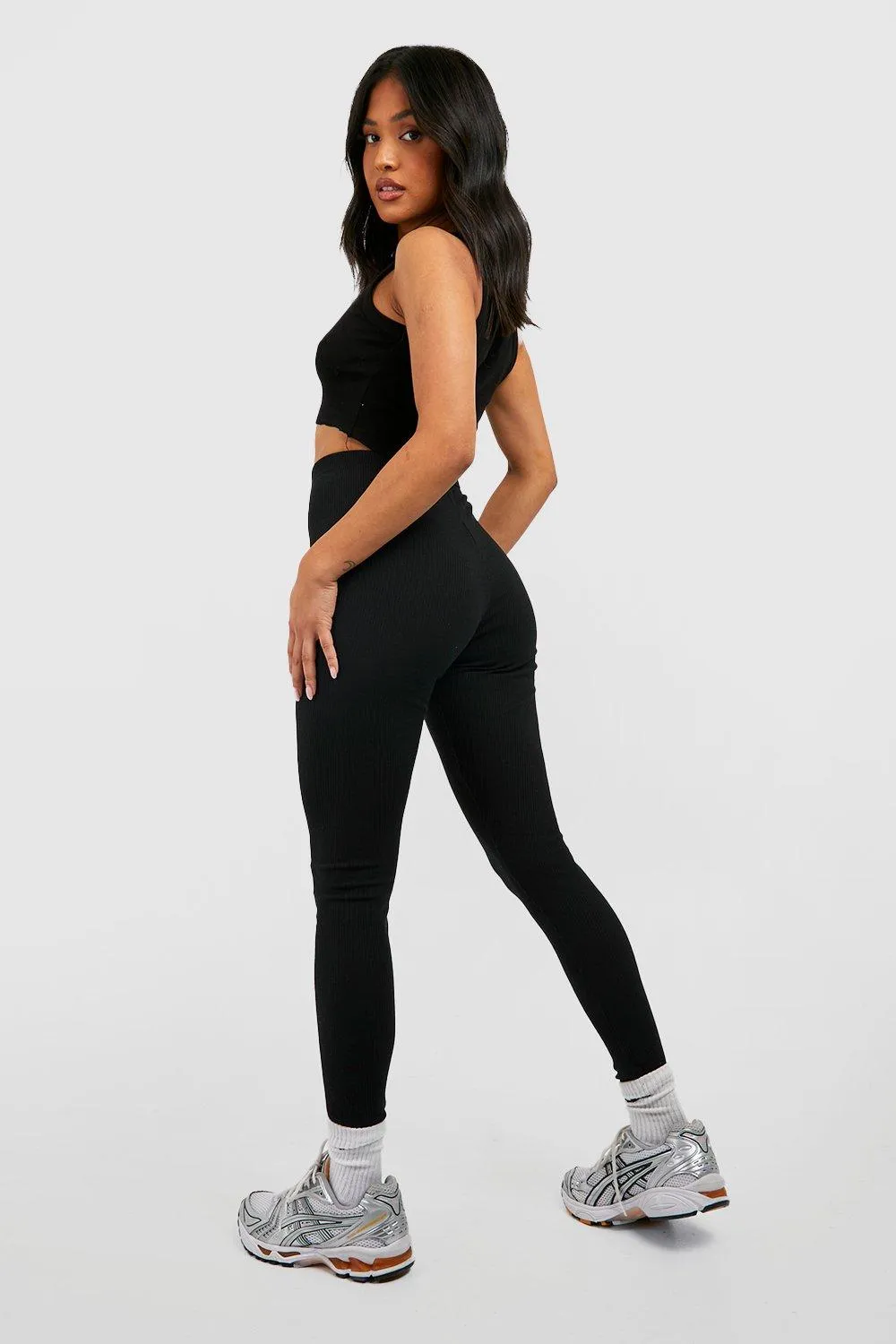 Leggings | Petite Basic High Waisted Rib Leggings | boohoo