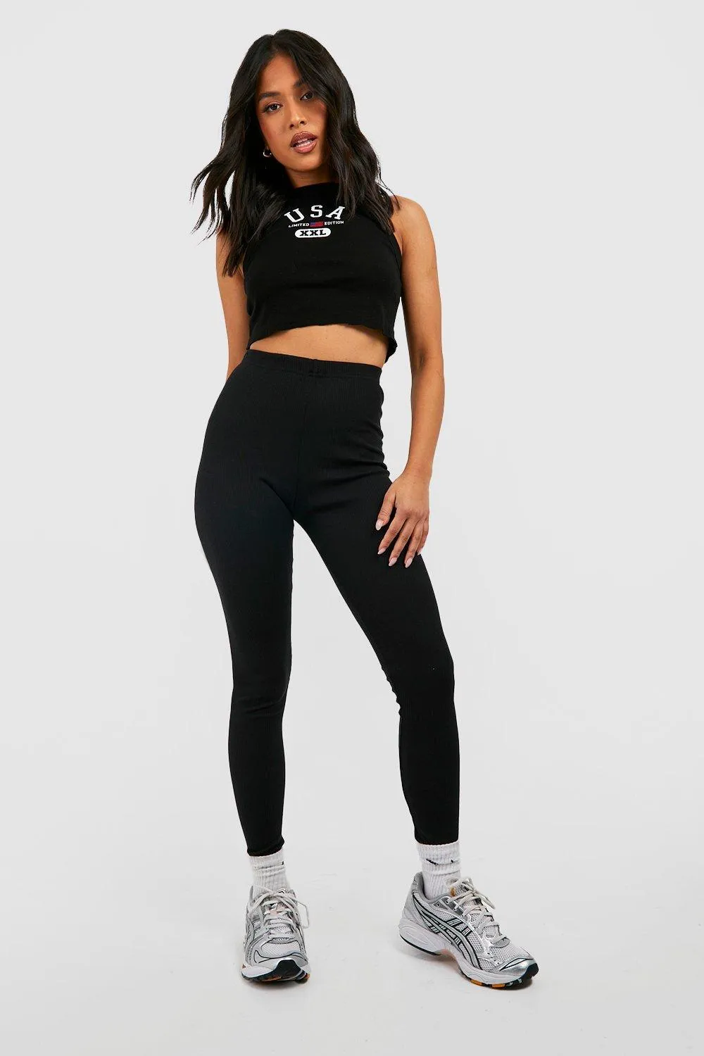 Leggings | Petite Basic High Waisted Rib Leggings | boohoo