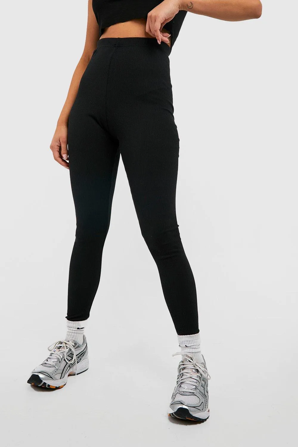 Leggings | Petite Basic High Waisted Rib Leggings | boohoo