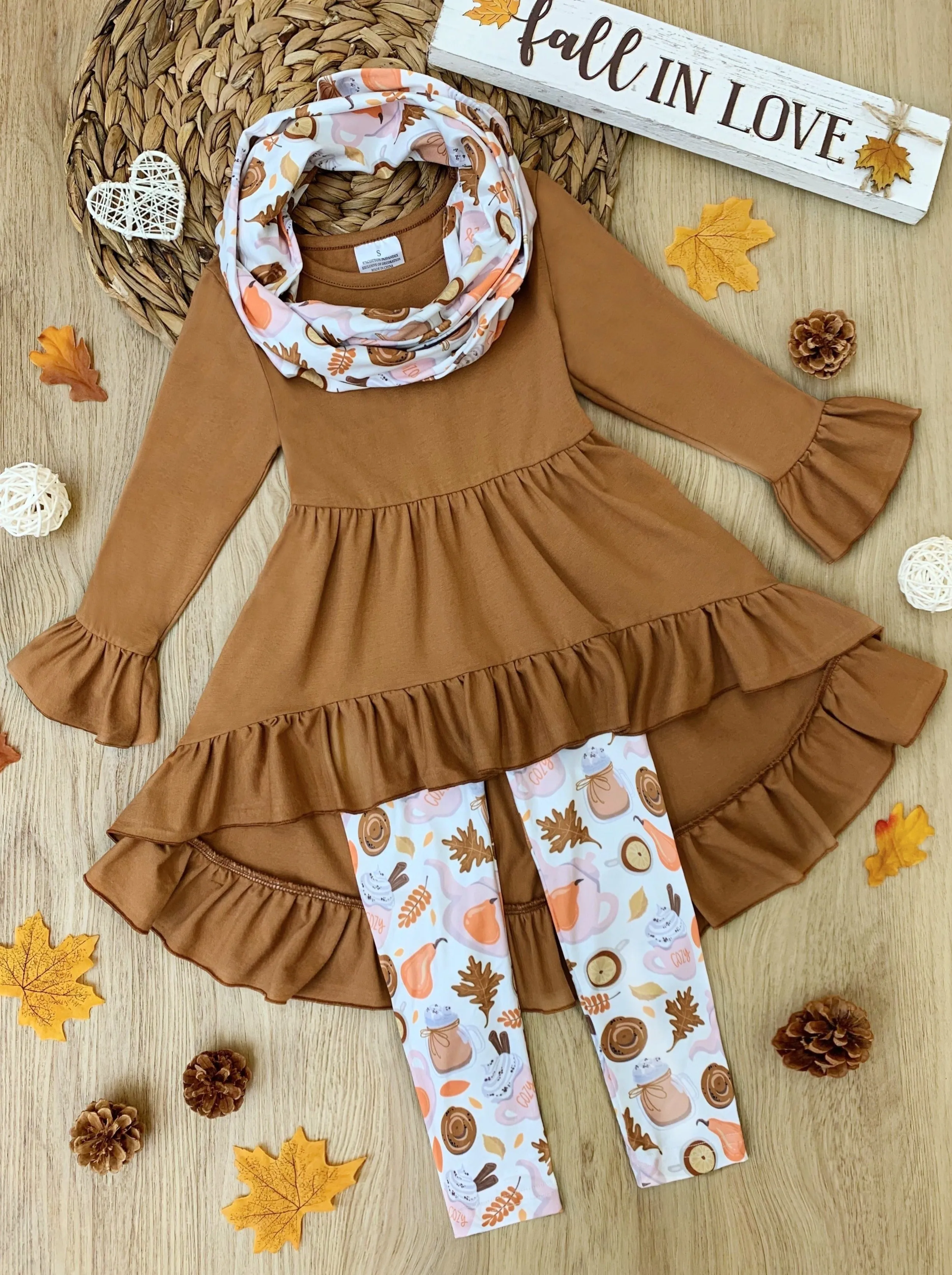 Life is Sweet Hi-Lo Tunic, Leggings And Scarf Set