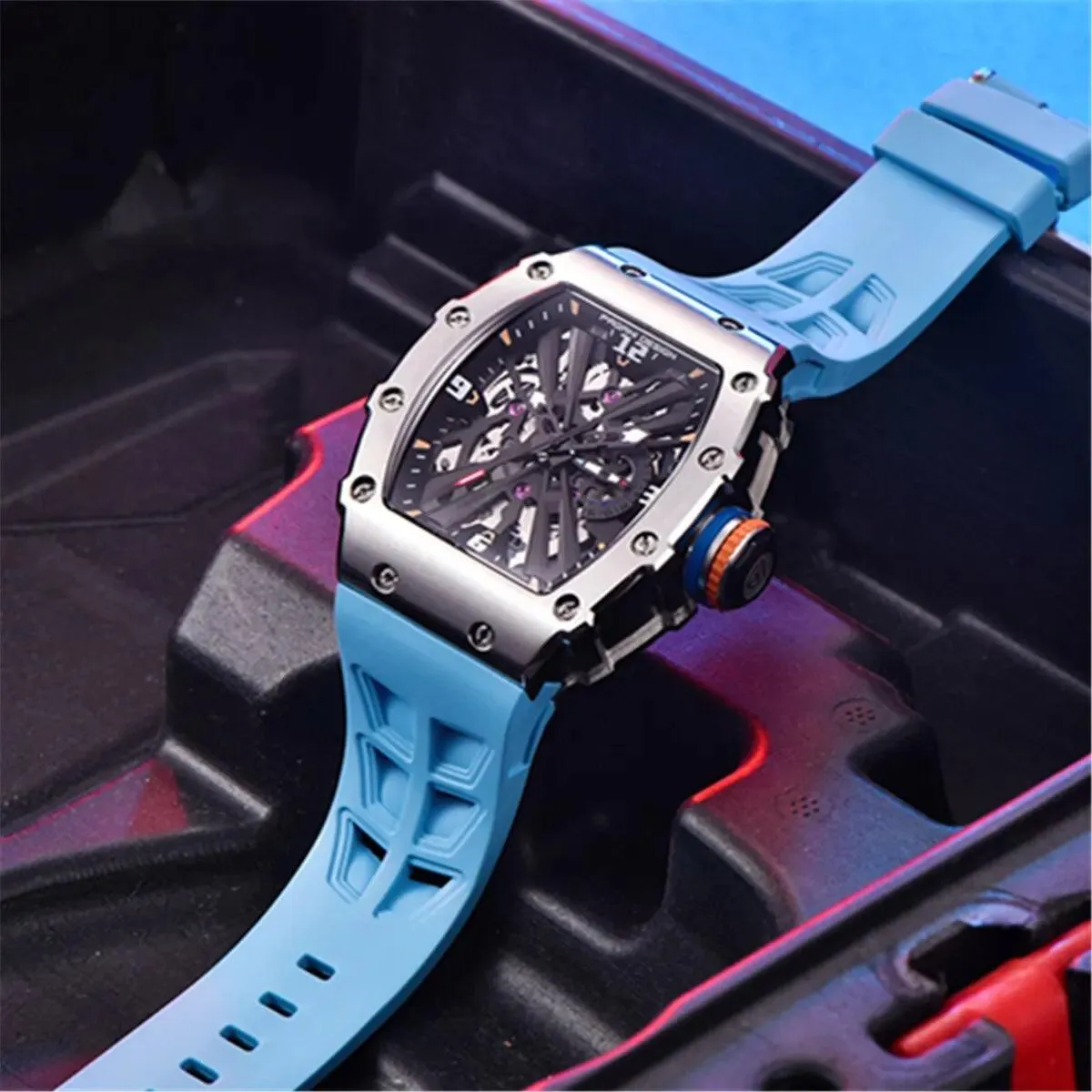 Men's Simple Quartz Skeleton Sport Watch PD-1738 | Waterproof Rectangle Design