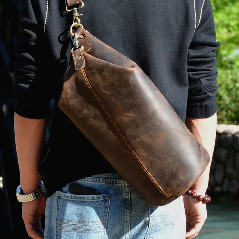 Men's Vintage Barrel-shaped Genuine Leather Casual Chest Bag