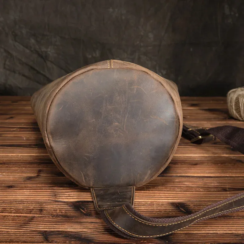 Men's Vintage Barrel-shaped Genuine Leather Casual Chest Bag