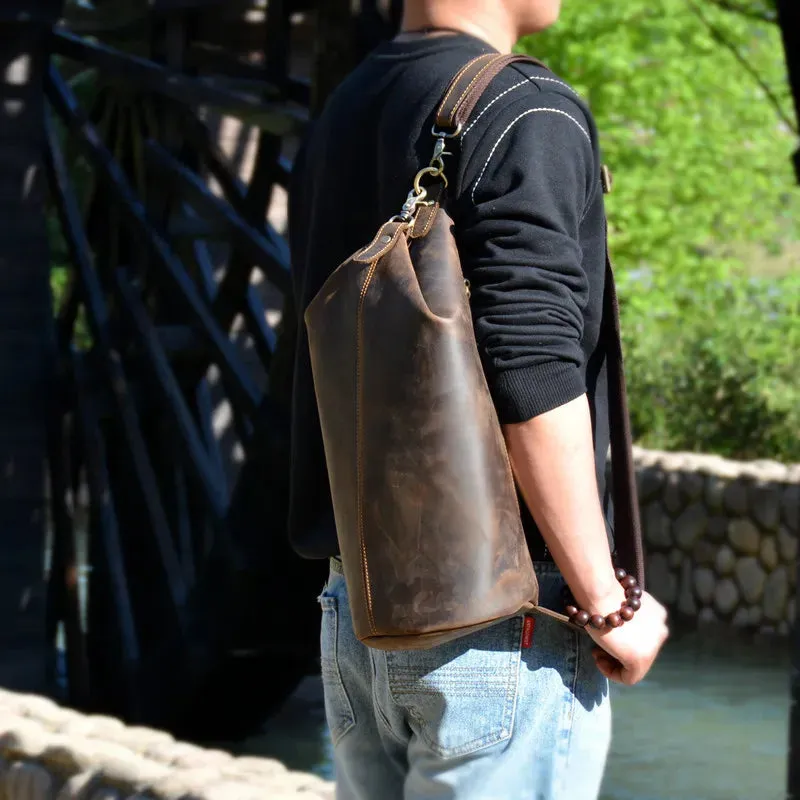 Men's Vintage Barrel-shaped Genuine Leather Casual Chest Bag