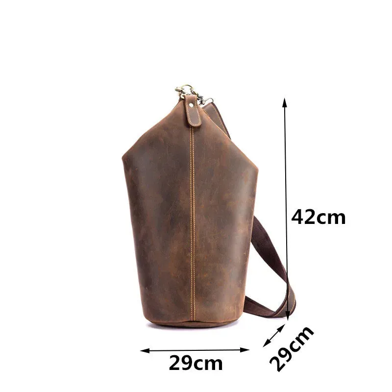 Men's Vintage Barrel-shaped Genuine Leather Casual Chest Bag