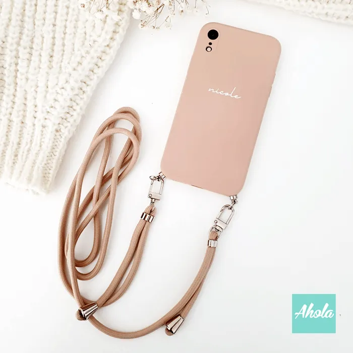 【Milktea】Crossbody Lanyard Silicone Soft iPhone Case 奶茶系掛頸矽膠全包邊自訂名字電話殼