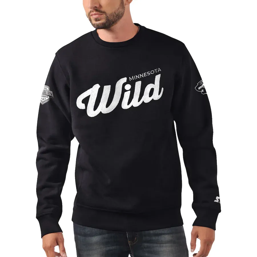 Minnesota Wild Starter Black Cross Check Pullover Crewneck