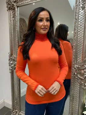 Orange Ruffle Roll Neck Top Regan