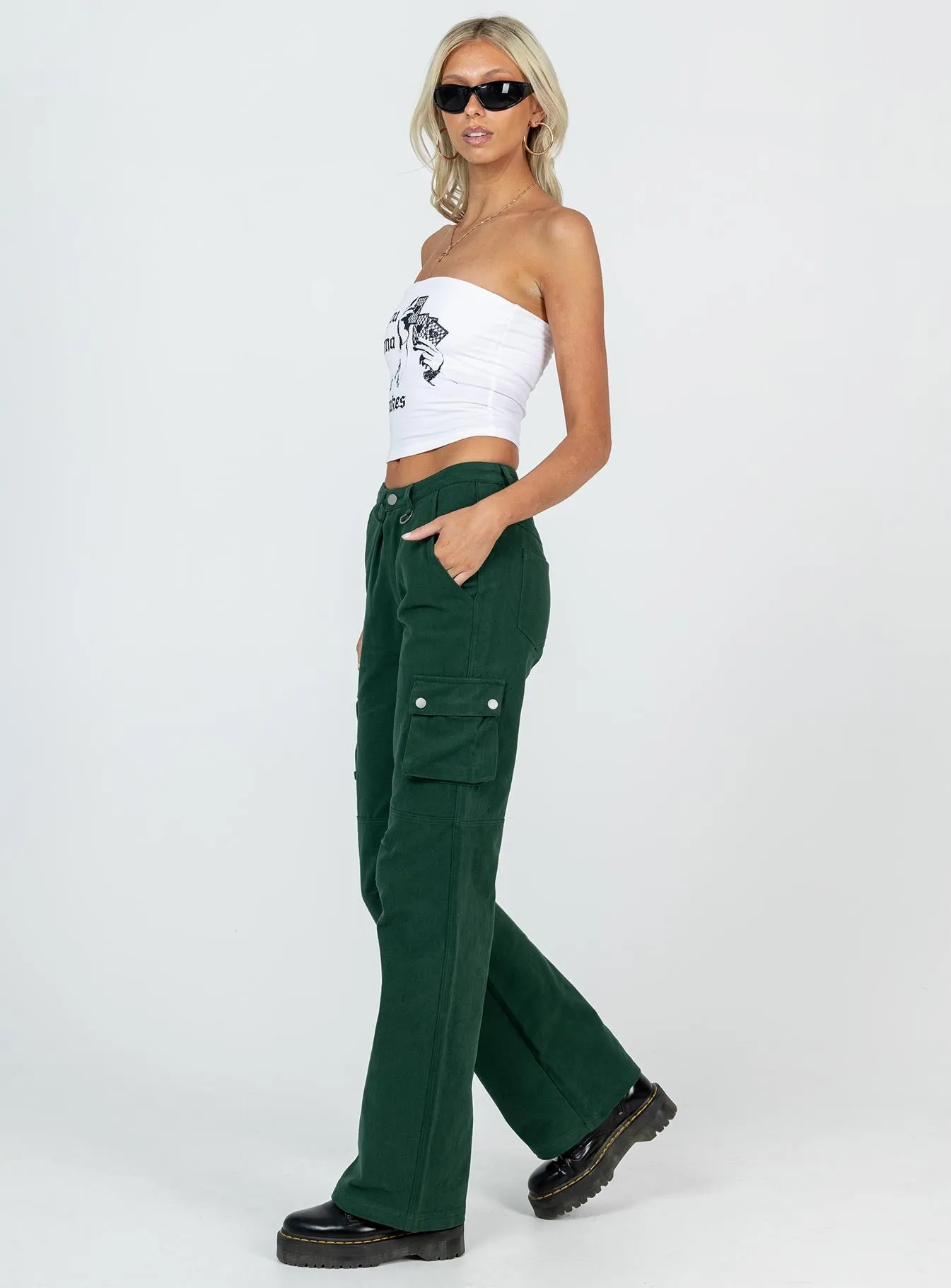 Paige Mid Rise Cargo Jean Denim Green Tall