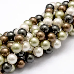 Pearl Beads, Shell Pearl Beads, Grade A, Round, Green Mix, 8mm