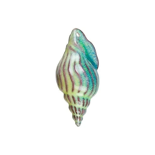 Pendant, Conch Shell 48.5x21.5mm, Enameled Brass Lime Blend, by Gardanne Beads (1 Piece)