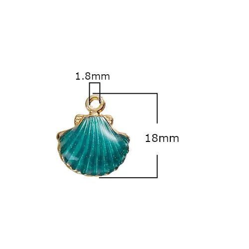 Pendants, Clam Shell, Single-Sided, Teal, Enameled, Gold Plated, Alloy, 18mm