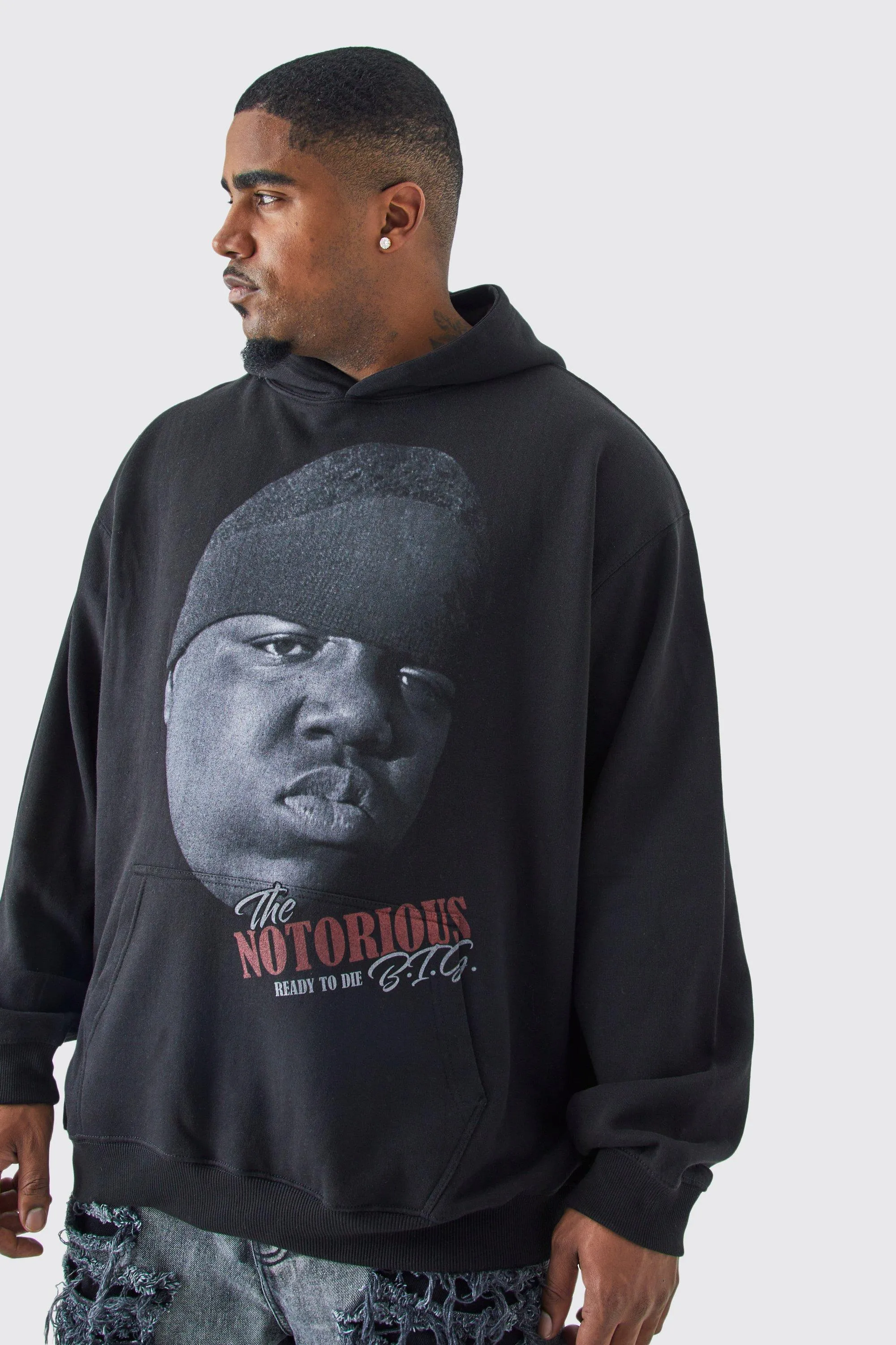 Plus Biggie Notorious License Hoodie | boohooMAN UK