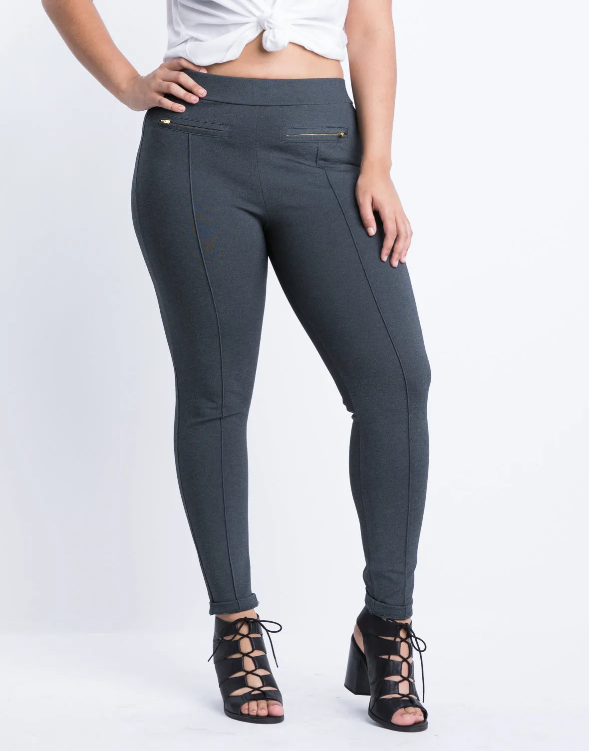 Plus Size Lined Up Zipper Leggings