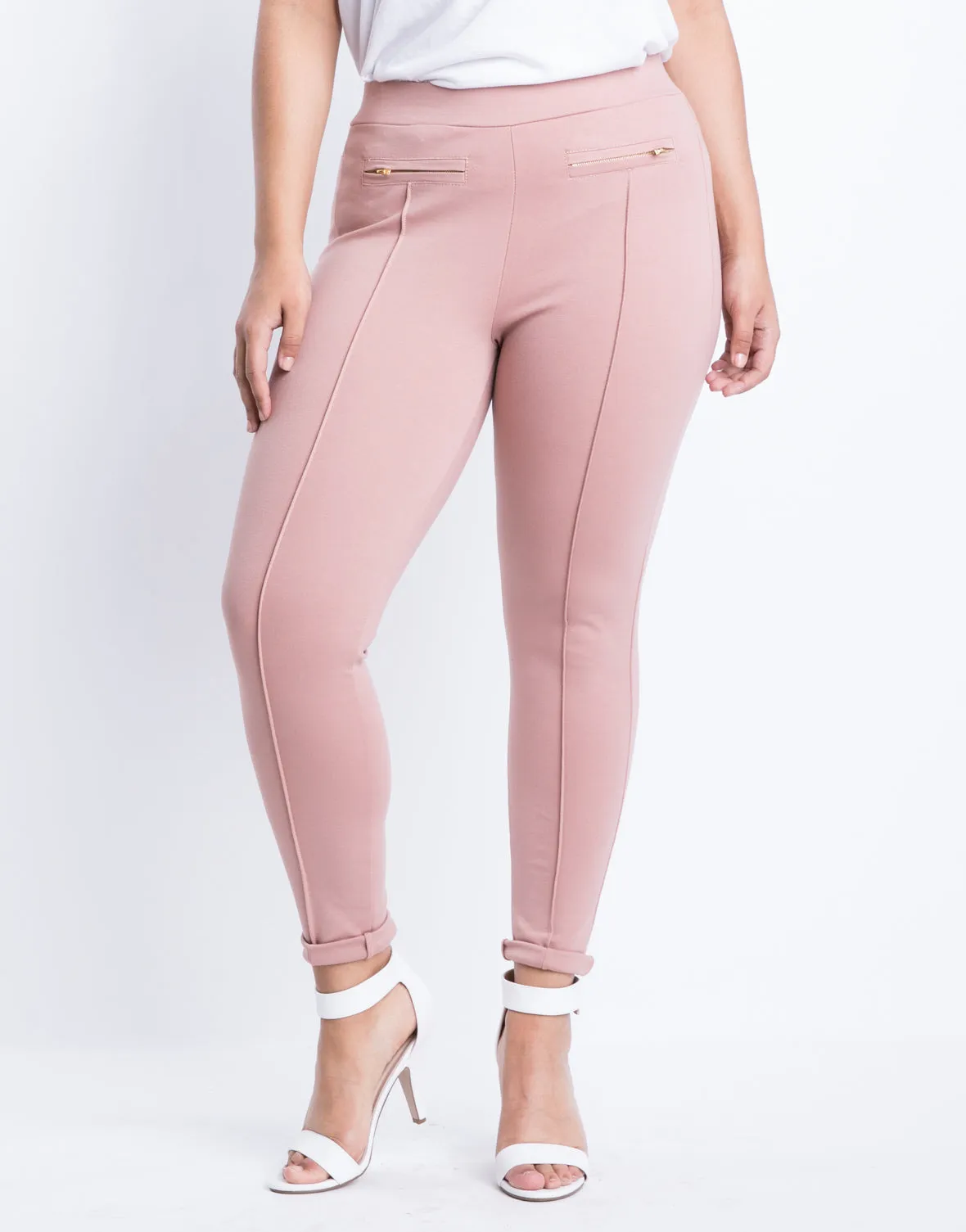 Plus Size Lined Up Zipper Leggings