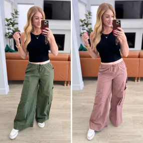 PREORDER: Archer Asymmetrical Pocket Wide Leg Cargo Pants in Two Colors