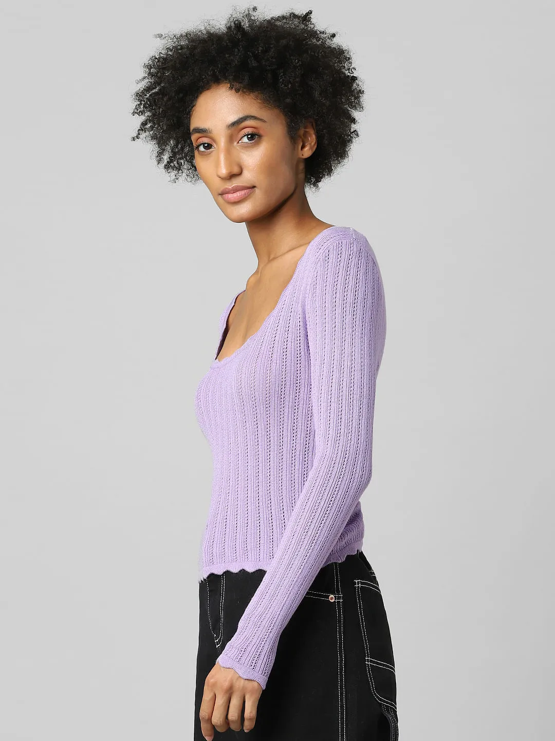 Purple Scoop Neck Pullover