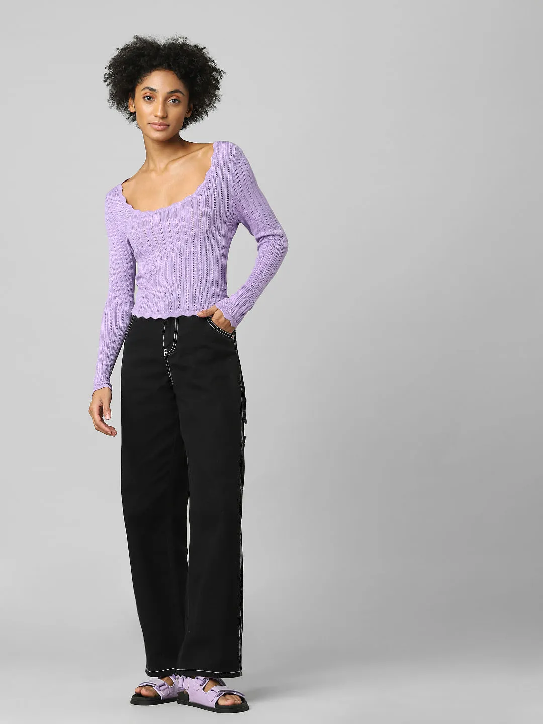 Purple Scoop Neck Pullover