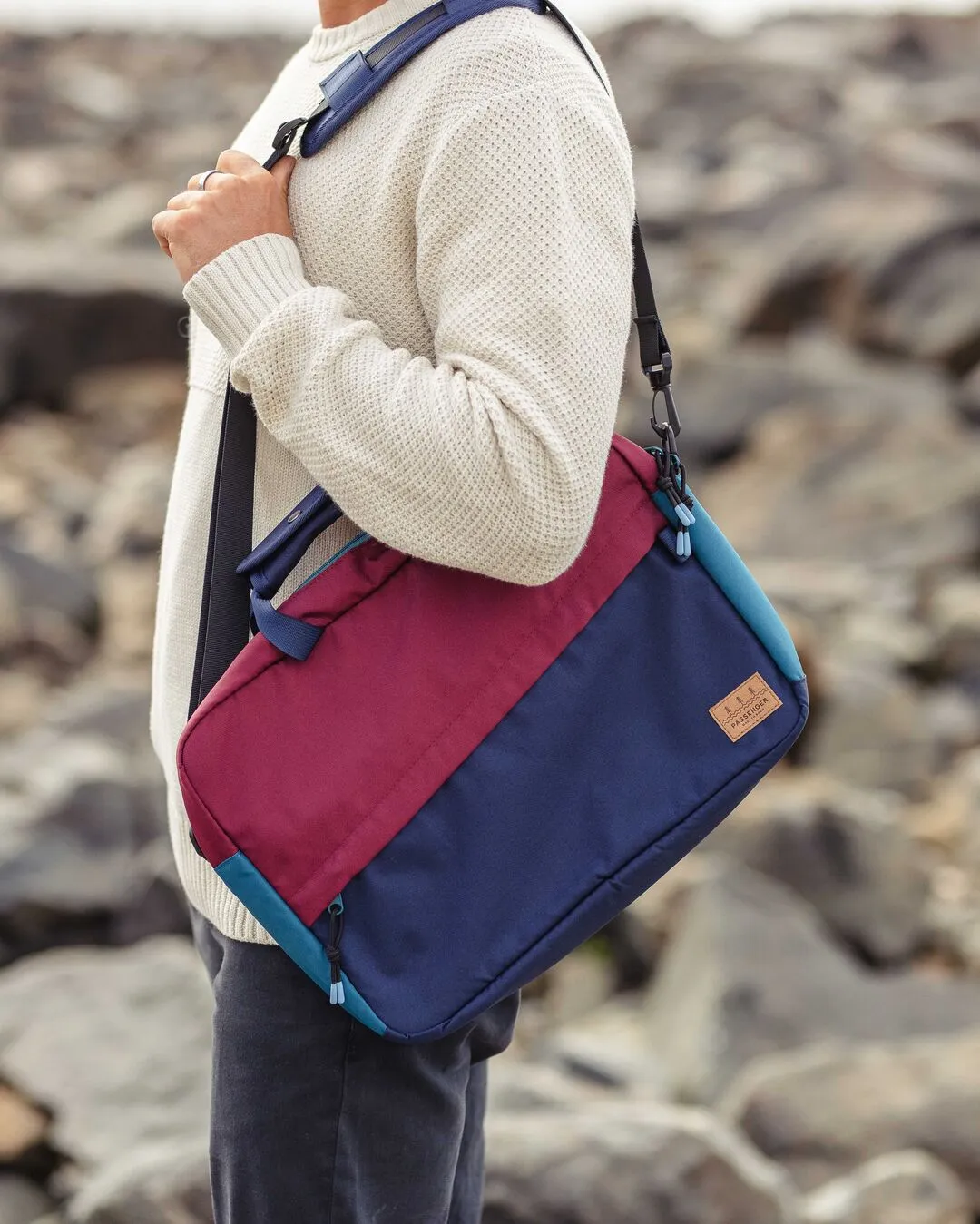 Recycled Messenger Bag - Navy/Burgundy