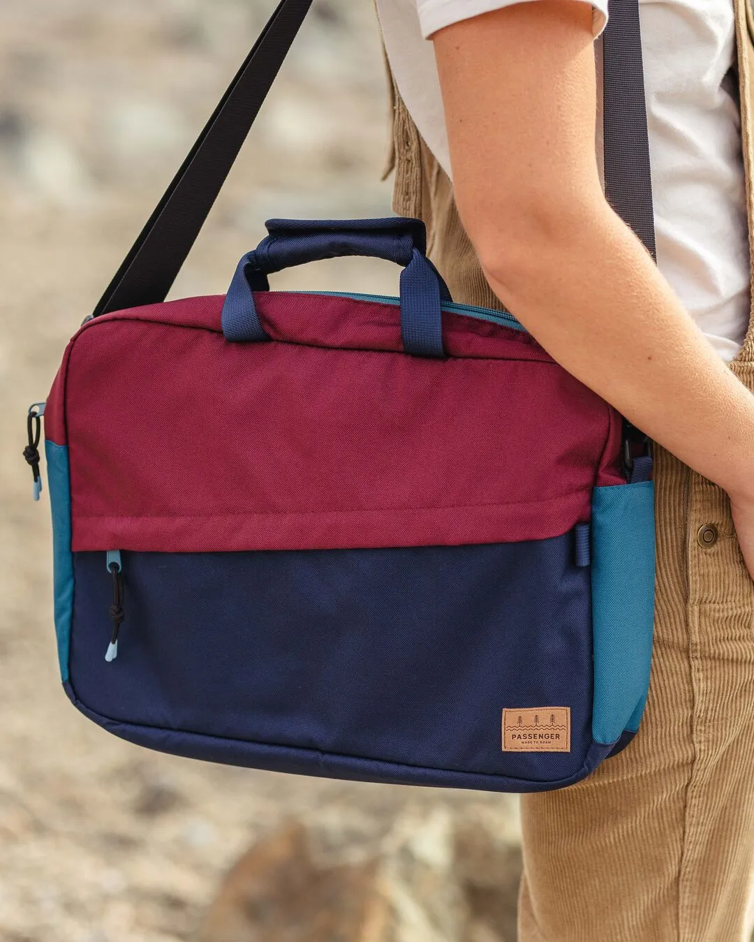 Recycled Messenger Bag - Navy/Burgundy