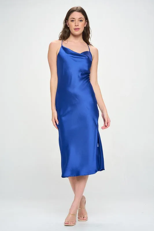 Satin Bias Slip Dress with Slit