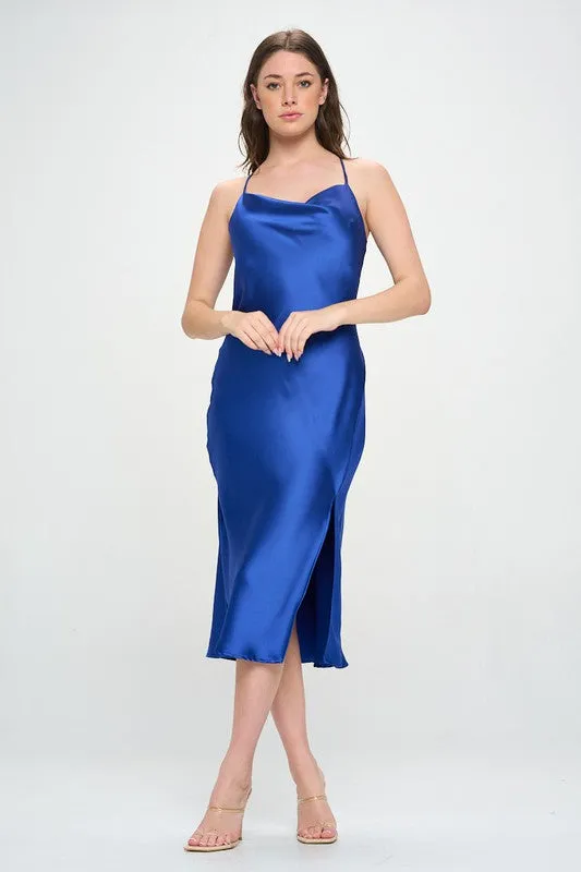 Satin Bias Slip Dress with Slit