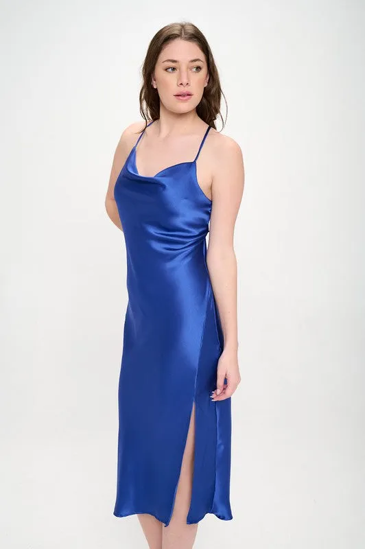 Satin Bias Slip Dress with Slit