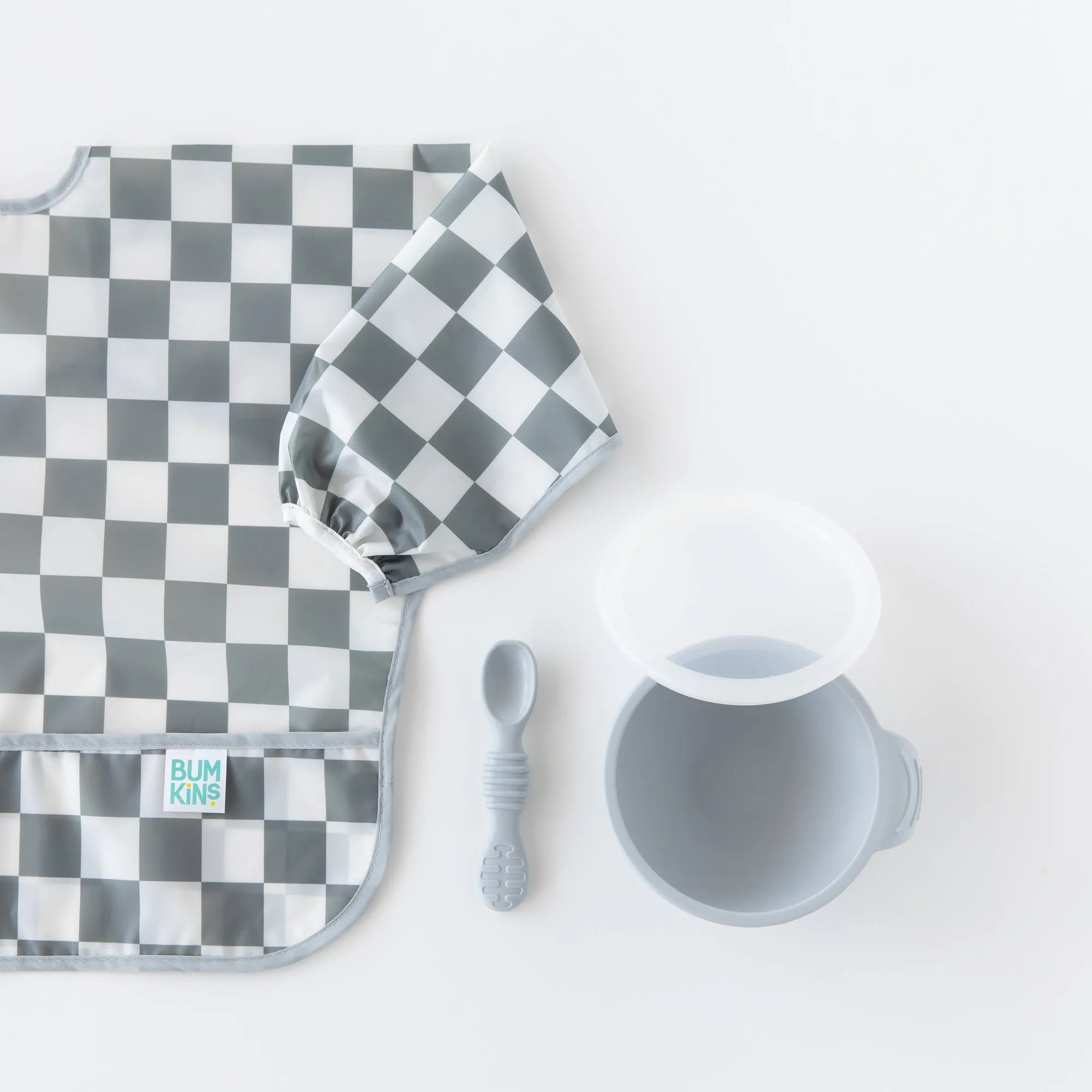 Sleeved Bib: Charcoal Check