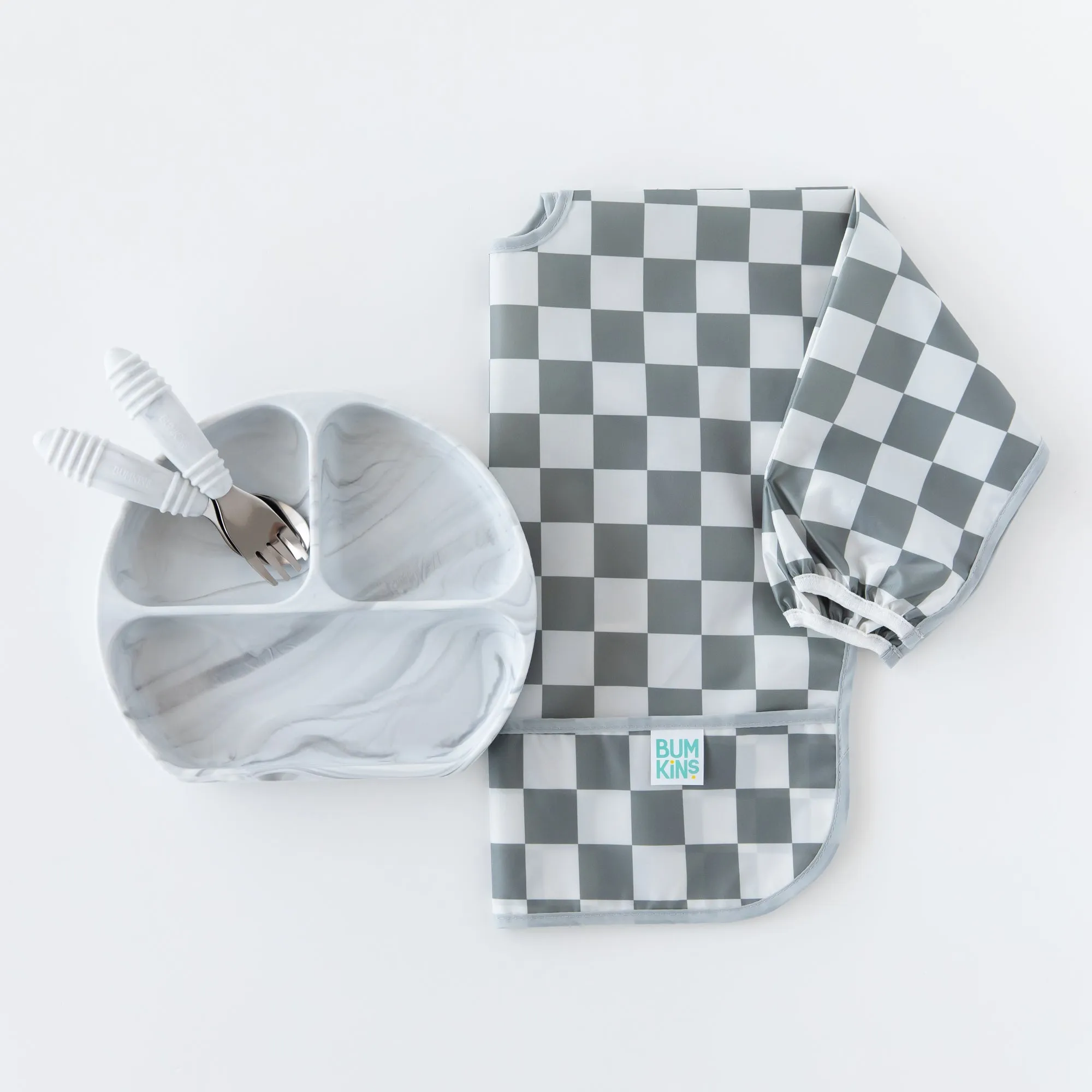 Sleeved Bib: Charcoal Check