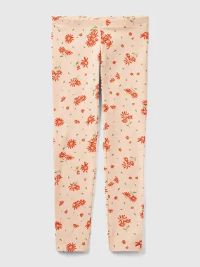 Soft pink leggings with floral print - Soft Pink | Benetton