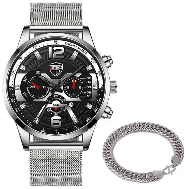 Stainless Steel Mesh Belt Quartz Watch, Business Casual