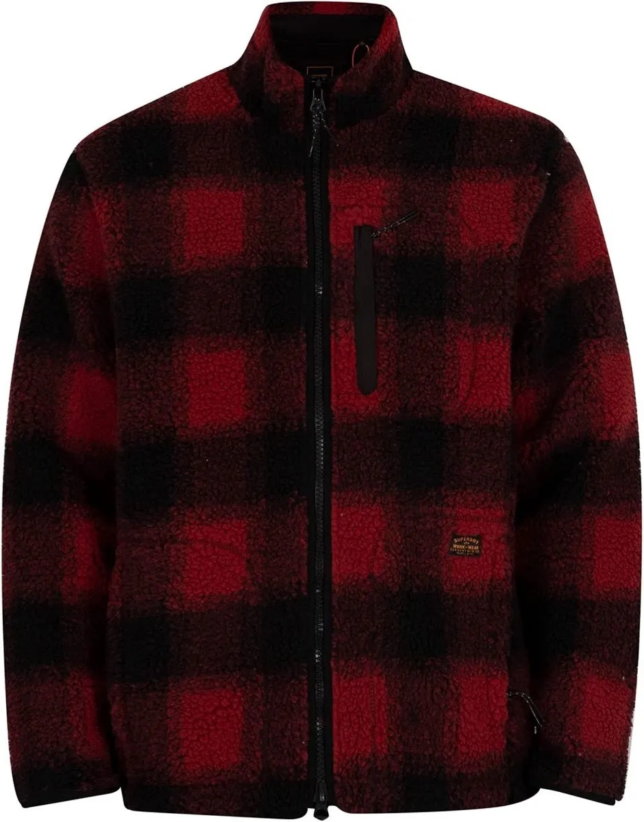 Superdry Sherpa Workwear Fleece Jacket Black/Red