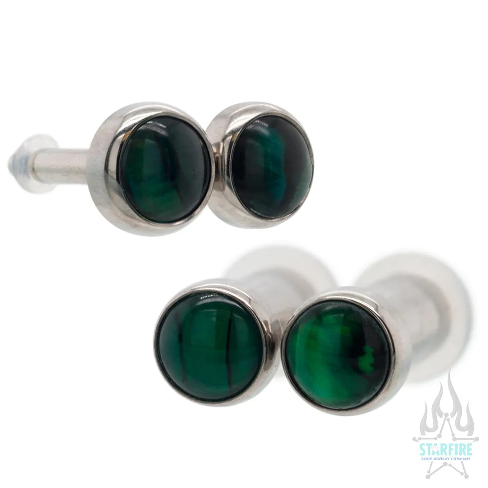 Titanium Natural Stone Cabochon Gem Plugs - Green Paua Shell