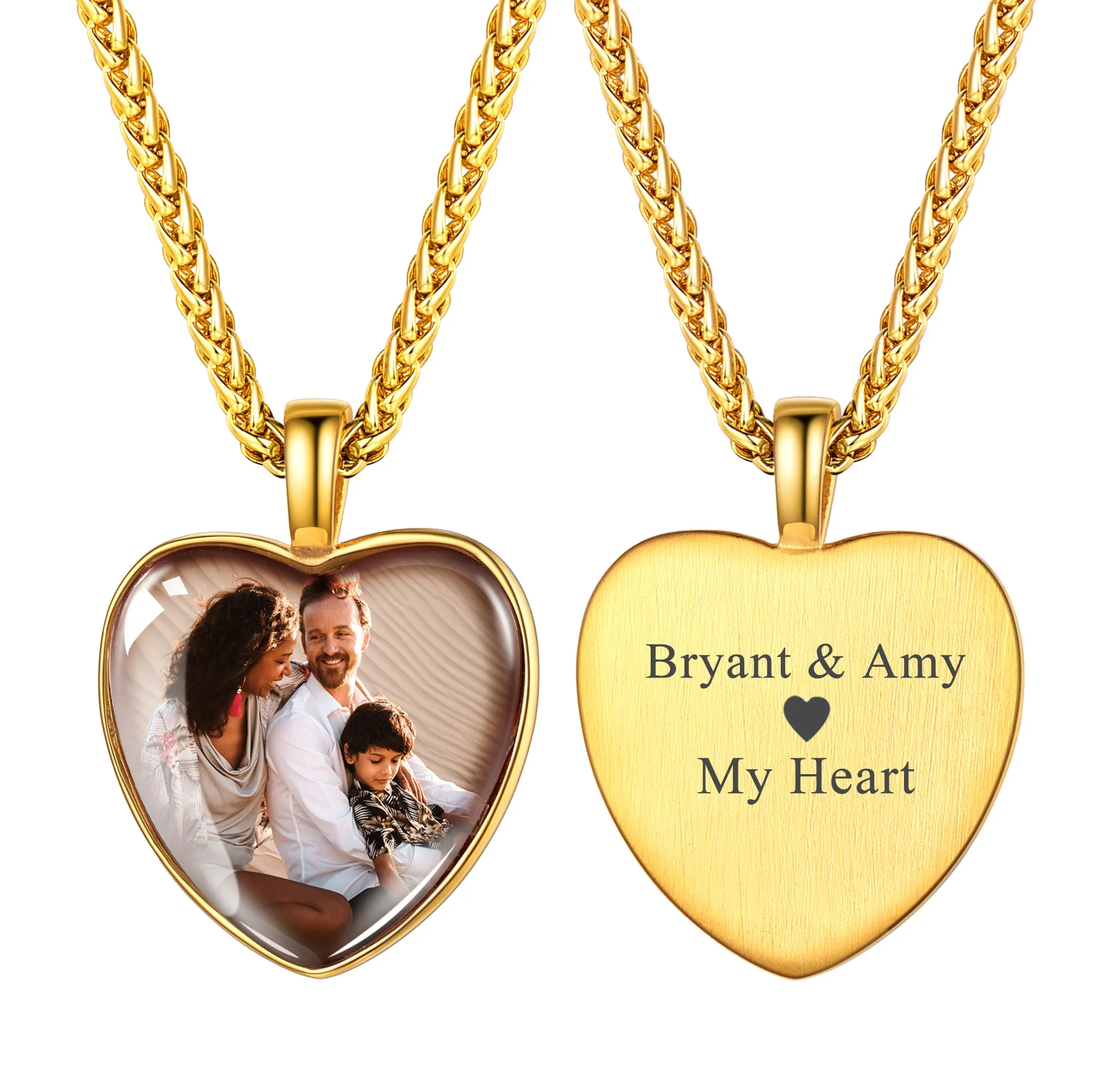 U7 Jewelry Custom Heart Picture Necklace Photo Pendant