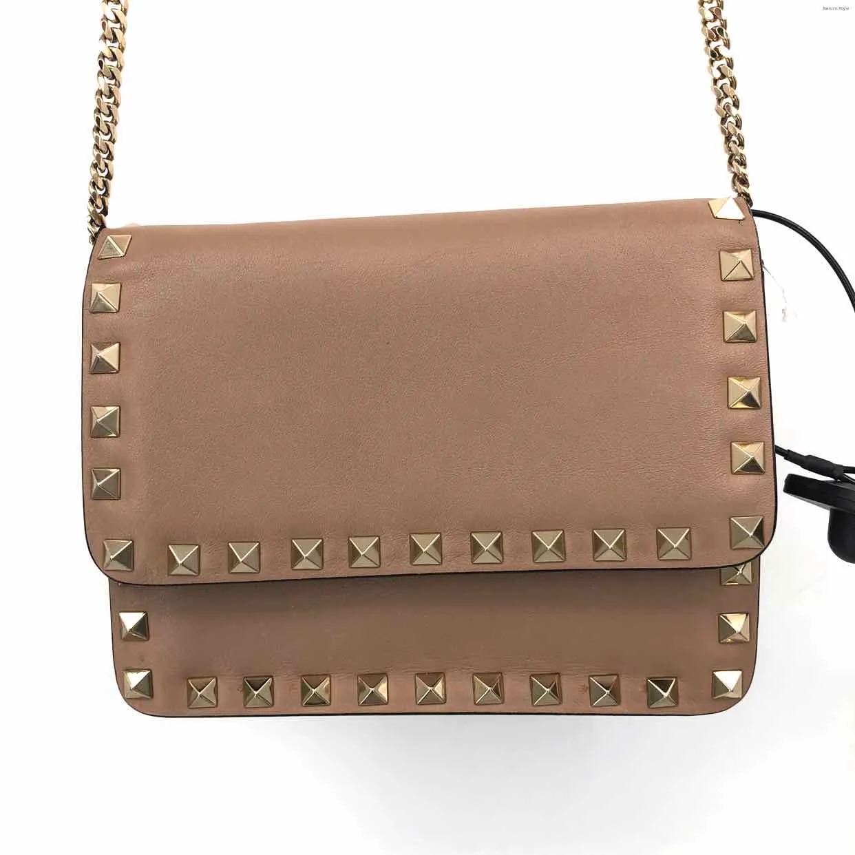 VALENTINO GARAVANI Tan Goldtone Pre Loved Studded Chain Strap Crossbody Purse