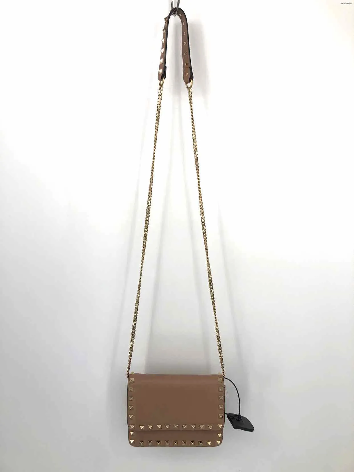 VALENTINO GARAVANI Tan Goldtone Pre Loved Studded Chain Strap Crossbody Purse