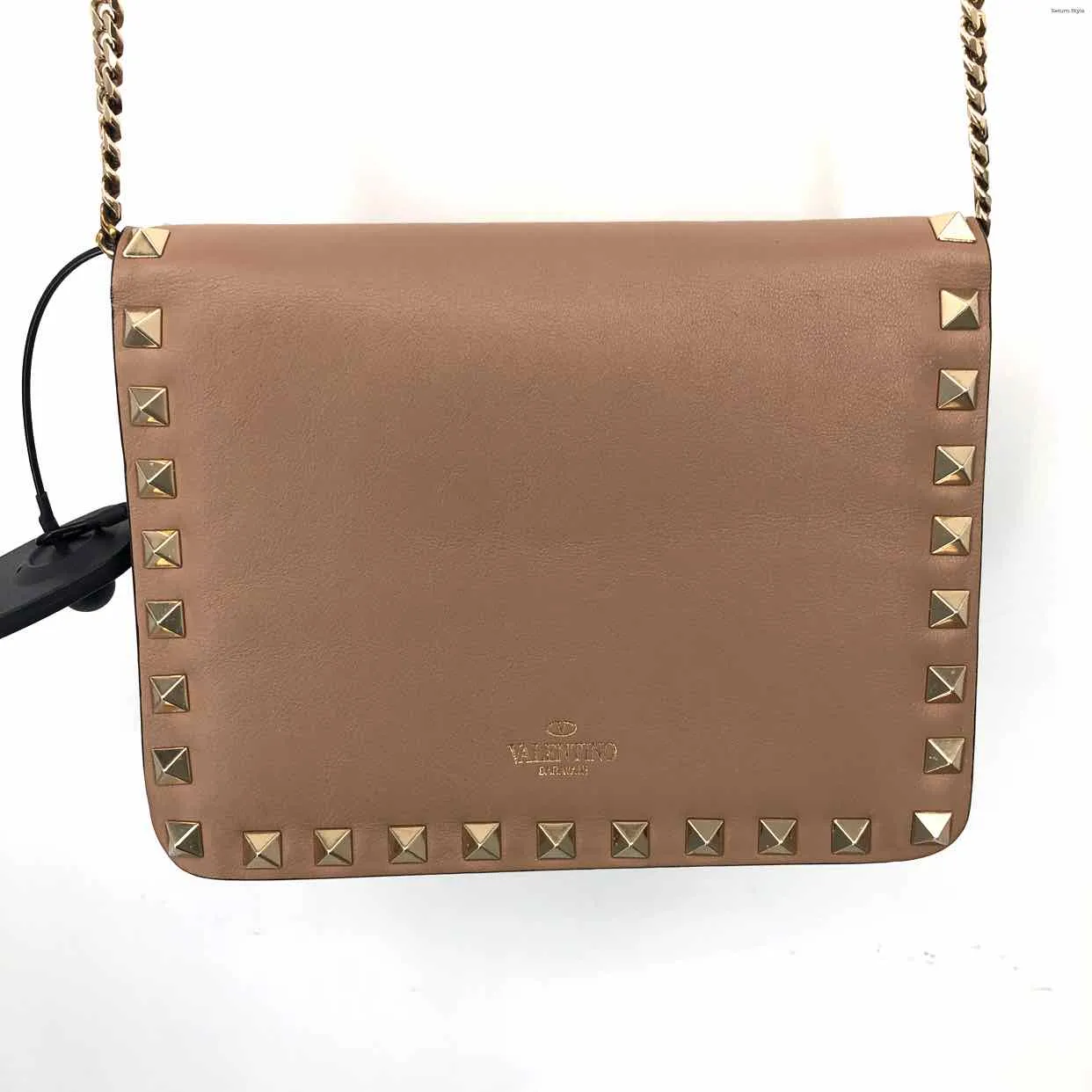 VALENTINO GARAVANI Tan Goldtone Pre Loved Studded Chain Strap Crossbody Purse