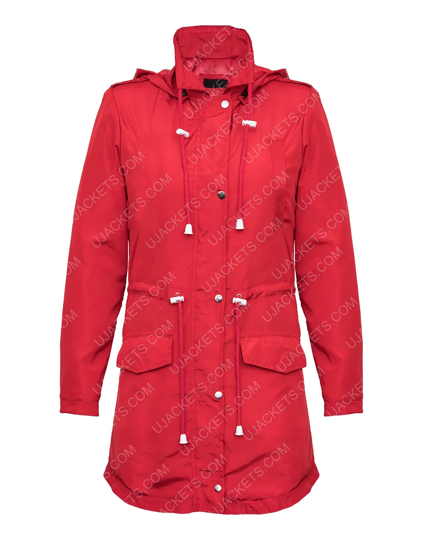 Womens Red Raincoat with Hood - UJackets