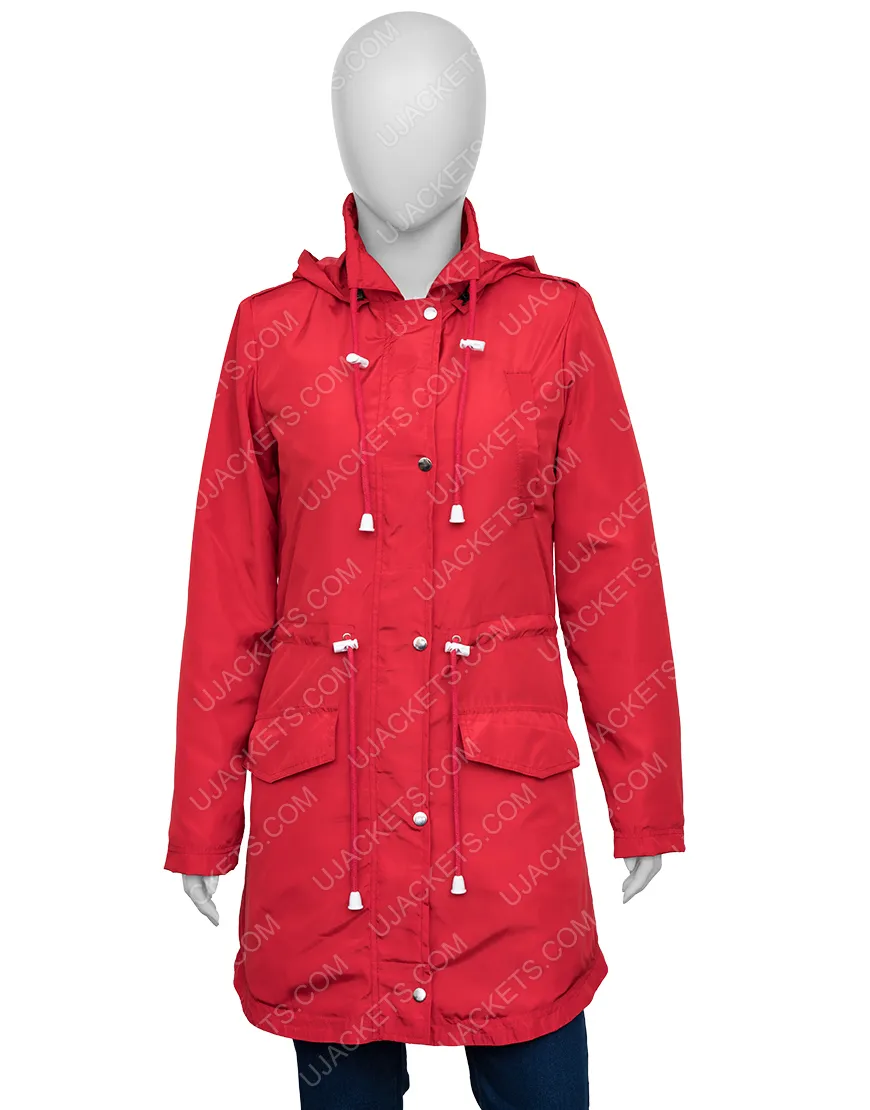 Womens Red Raincoat with Hood - UJackets