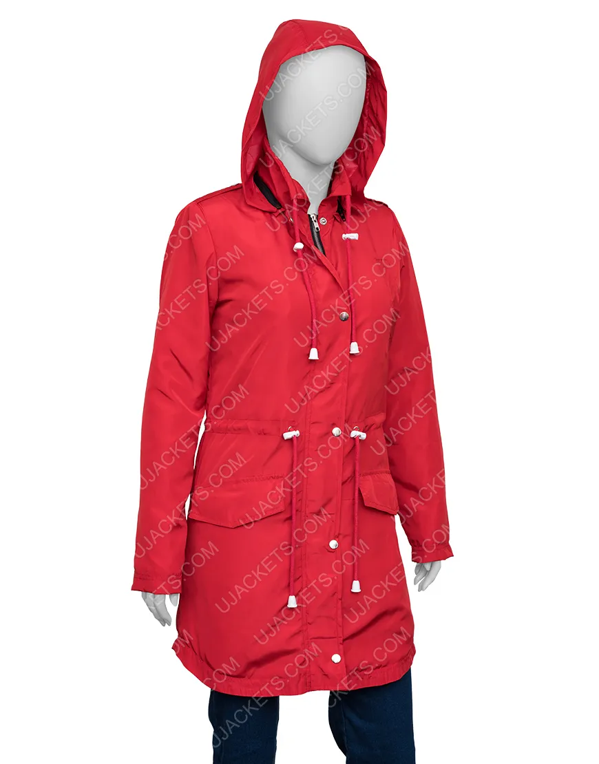 Womens Red Raincoat with Hood - UJackets