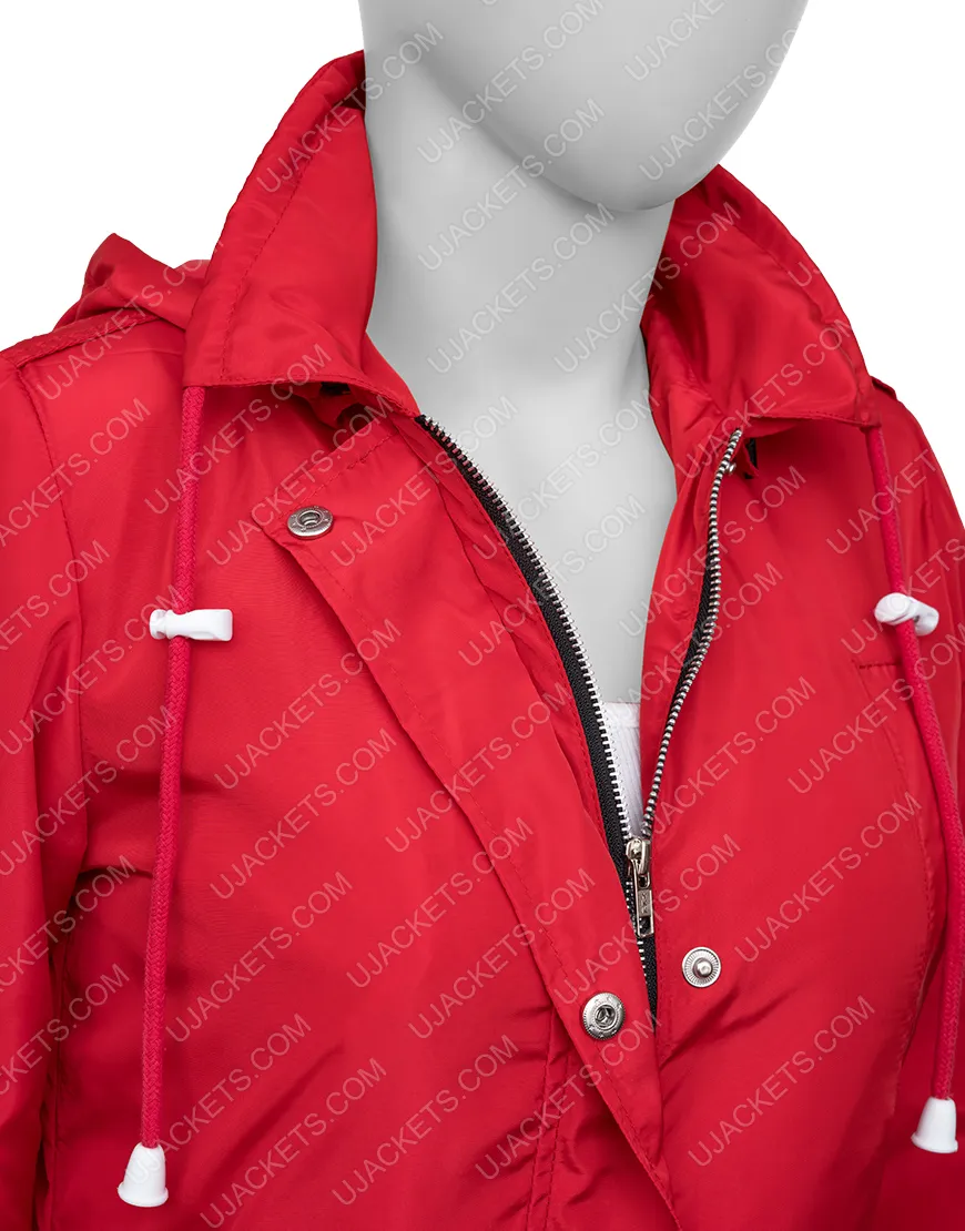 Womens Red Raincoat with Hood - UJackets