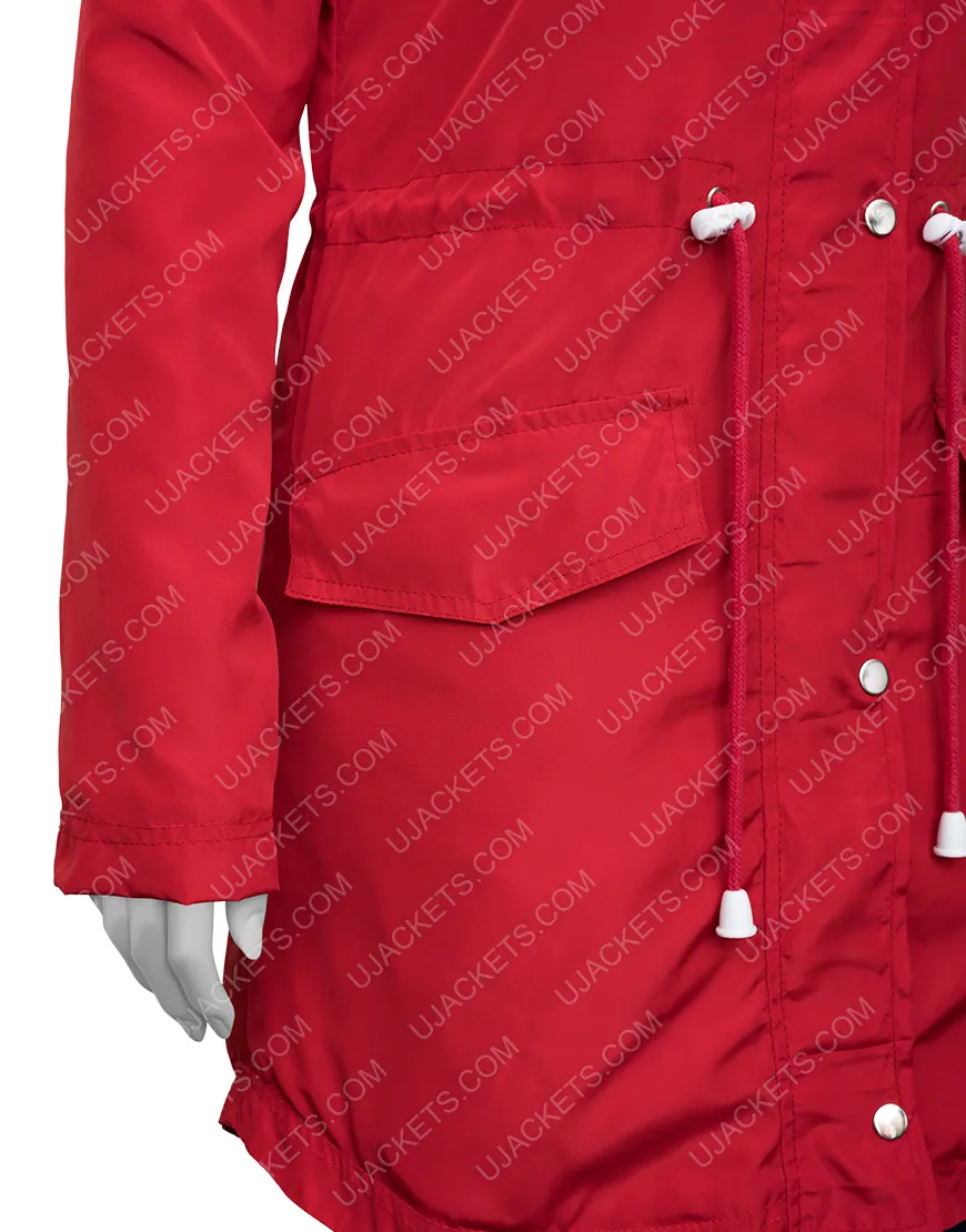 Womens Red Raincoat with Hood - UJackets