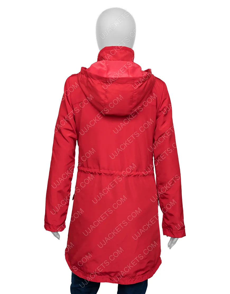 Womens Red Raincoat with Hood - UJackets