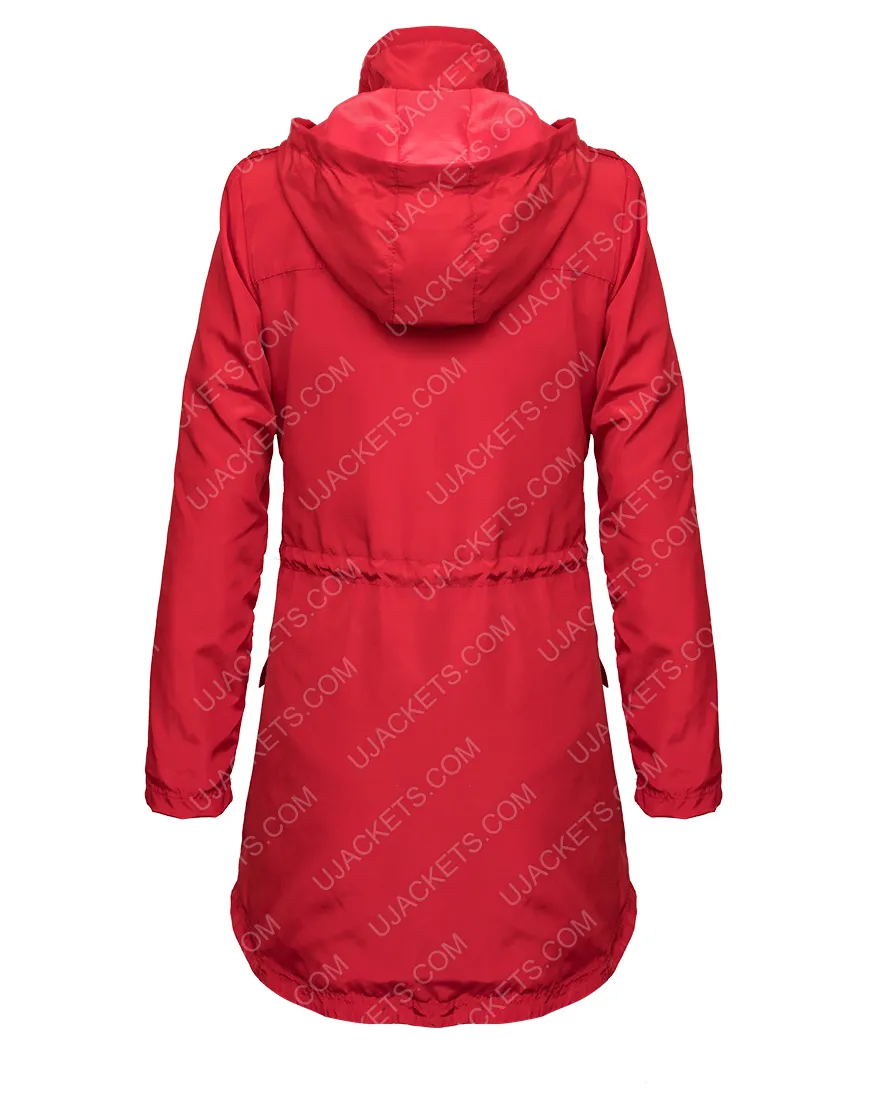 Womens Red Raincoat with Hood - UJackets