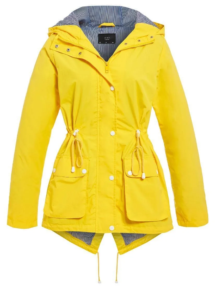 Womens Showerproof Windproof Raincoat Hooded Jacket Red Yellow Size 8 to 16