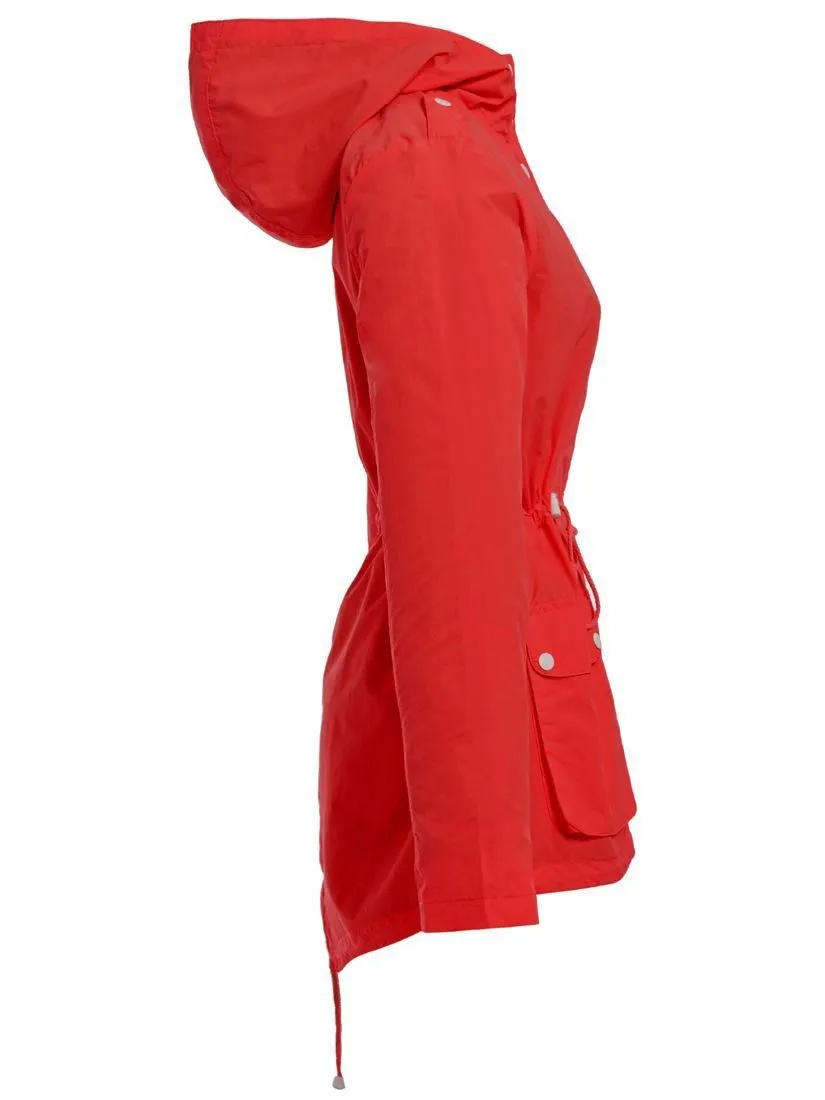 Womens Showerproof Windproof Raincoat Hooded Jacket Red Yellow Size 8 to 16