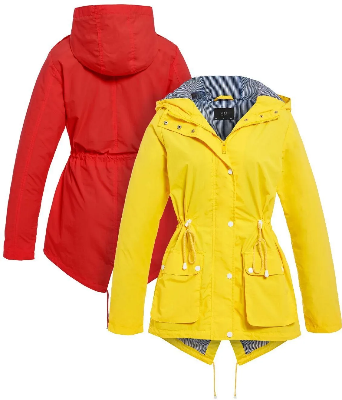 Womens Showerproof Windproof Raincoat Hooded Jacket Red Yellow Size 8 to 16