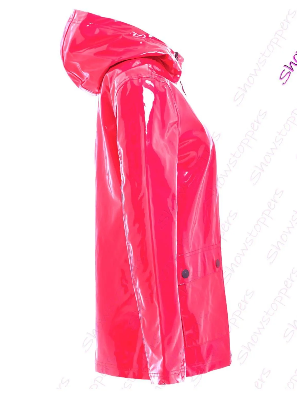 Womens Waterproof Vinyl Patent Raincoat Jacket, Neon Pink, UK Sizes 8 to 16