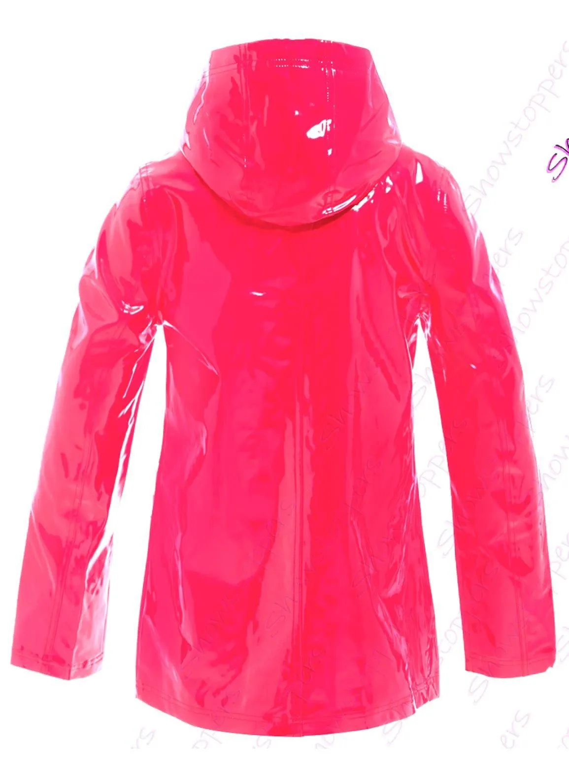 Womens Waterproof Vinyl Patent Raincoat Jacket, Neon Pink, UK Sizes 8 to 16