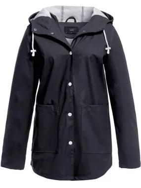 Womens Waterproof Windproof Raincoat Hooded Jacket Navy